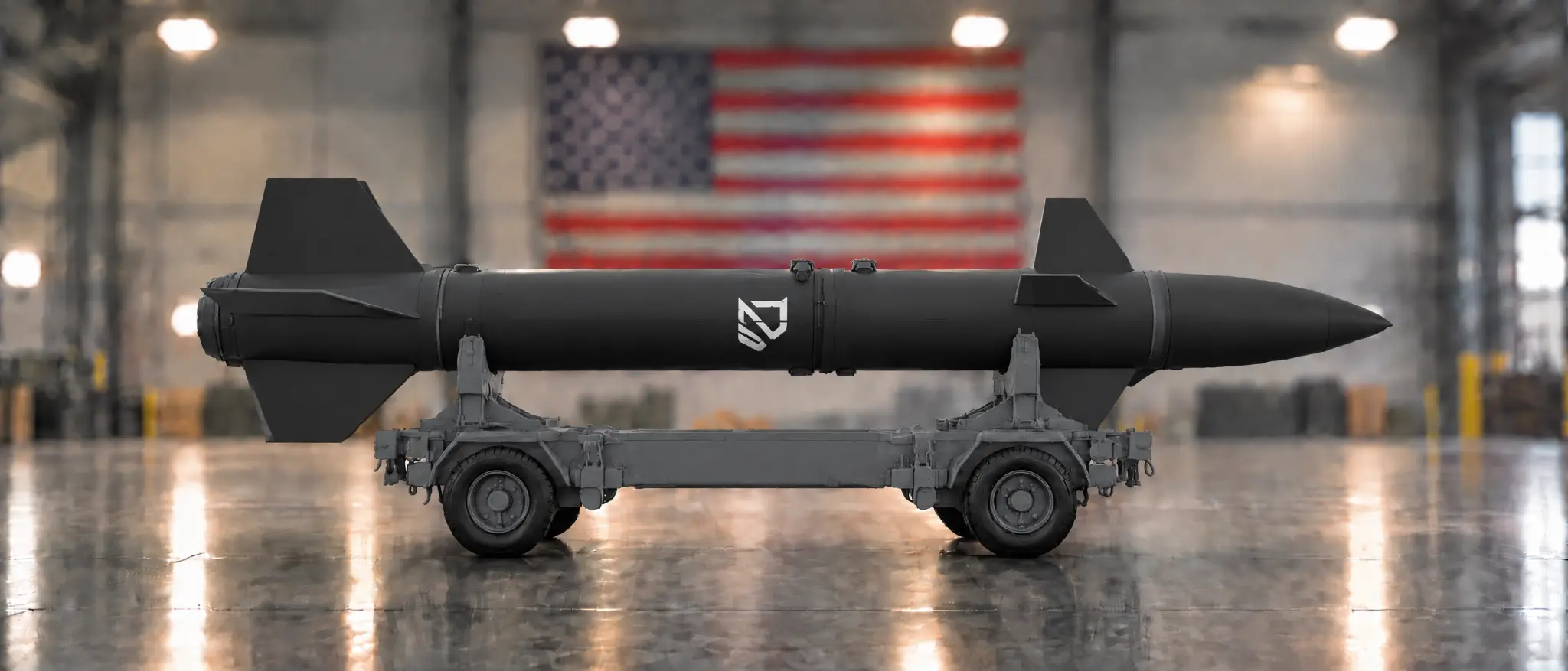 Nelivian-branded system displayed on a transport dolly inside a hangar.